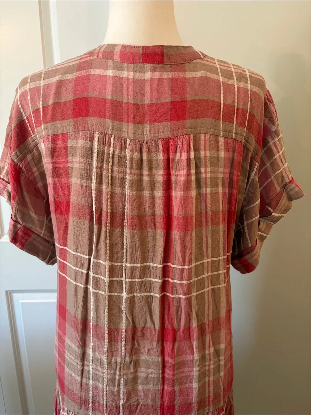 NWT Free People Plaid Split V-Neck MiniDress Ballet Combo w/Pockets Billowy
